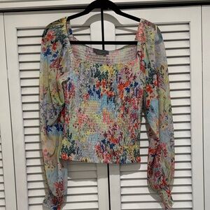 Anthropologie Multicolor Floral Smocked Blouse
